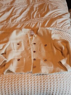 Mango Cream Bouclé Jacket with Decorative Buttons Xxl